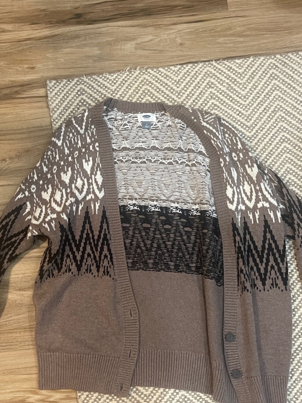 Old Navy Brown and Cream Patterned Men's Cardigan